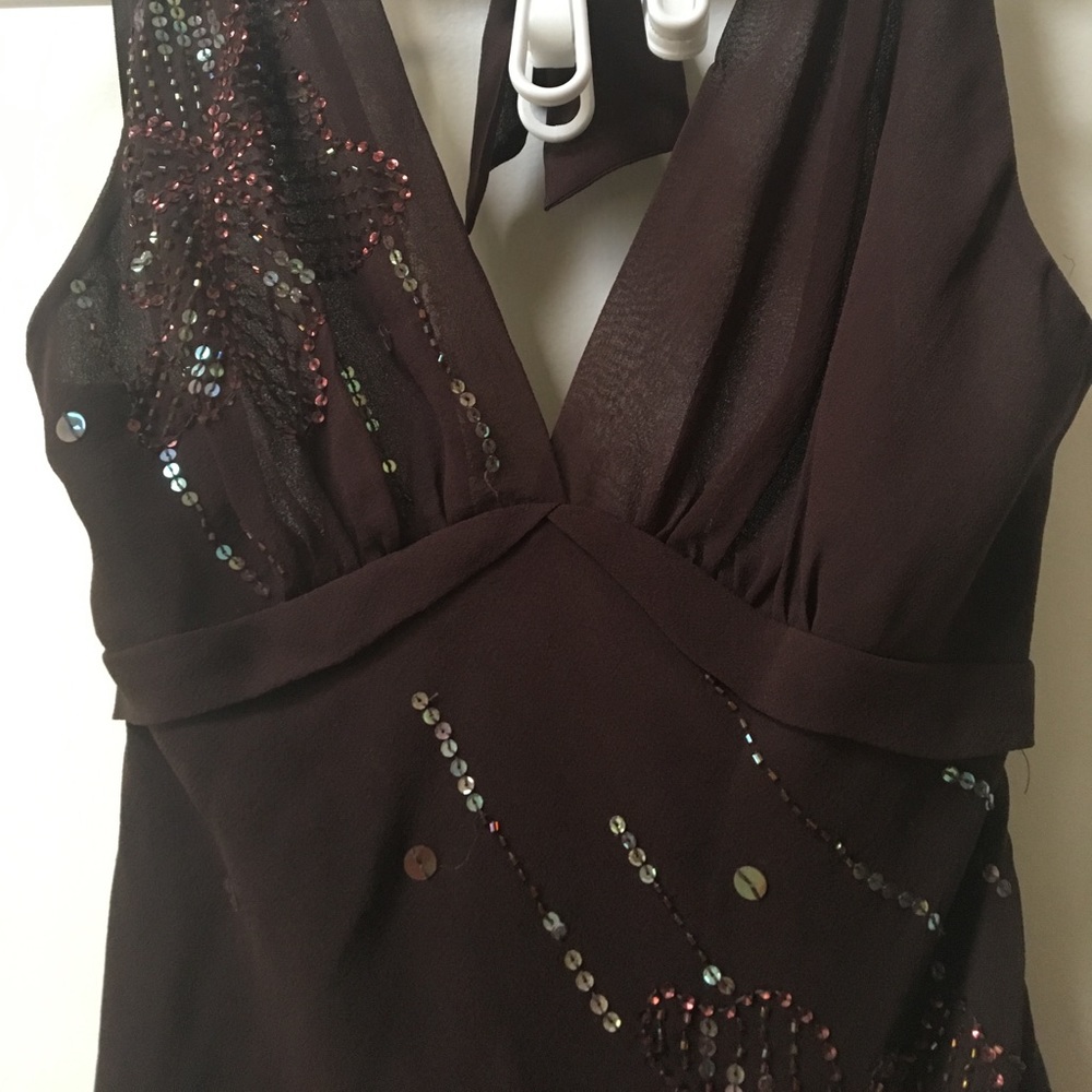 BCBG size zero chiffon brown dress with sequins